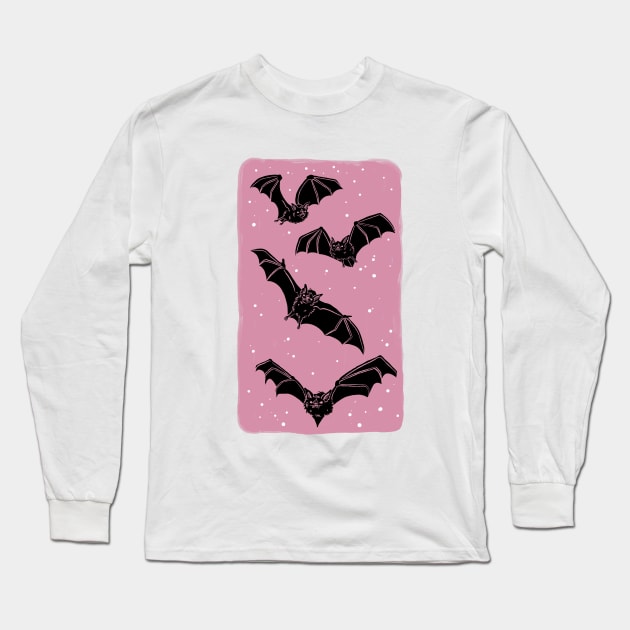 Night Bats in Pink Long Sleeve T-Shirt by HeyRockee